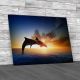 Jumping Dolphins With A Sea Sunset Canvas Print Large Picture Wall Art