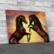 Two Bay Stallions Rearing Up Against Sunset Canvas Print Large Picture Wall Art