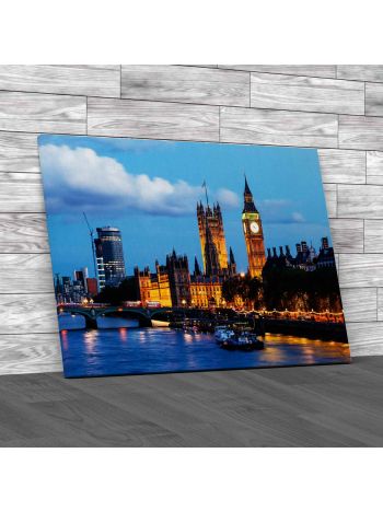 Big Ben On River Thames Canvas Print Large Picture Wall Art