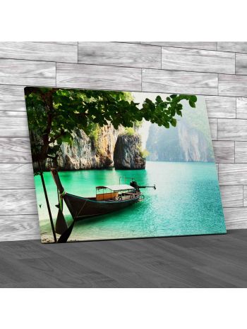Quiet Lake with Boat Canvas Print Large Picture Wall Art