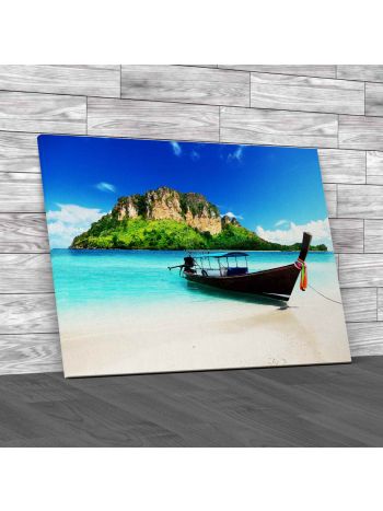 Tropical Island Boat Canvas Print Large Picture Wall Art
