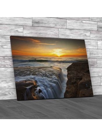 Waterfall At Sea Sunset Canvas Print Large Picture Wall Art