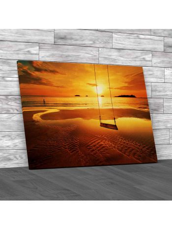 Empty Beach With Island Canvas Print Large Picture Wall Art