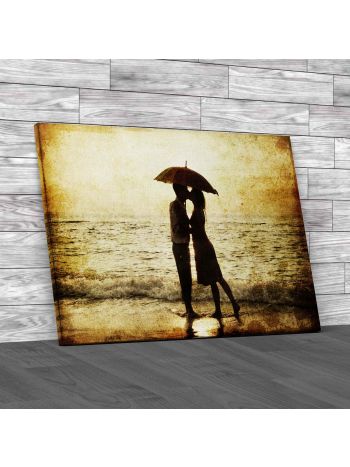Vintage Love On Beach Canvas Print Large Picture Wall Art