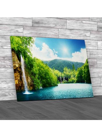 Multi Waterfalls In Lake Canvas Print Large Picture Wall Art