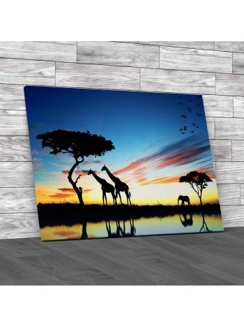 Africa Silhouette Sunset Canvas Print Large Picture Wall Art