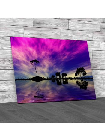 African Animal Dusk Canvas Print Large Picture Wall Art