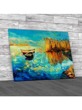 Boat at Sea with Birds Canvas Print Large Picture Wall Art