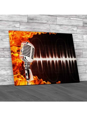Flaming Microphone Music Canvas Print Large Picture Wall Art