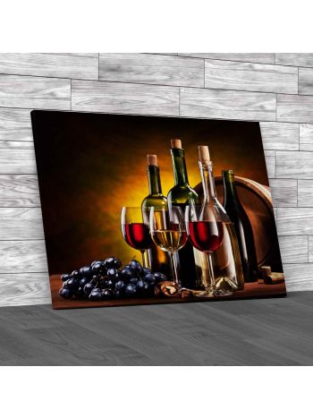 Wine Grapes and Keg Canvas Print Large Picture Wall Art
