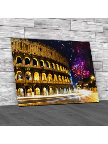 Fireworks at Colosseum Canvas Print Large Picture Wall Art