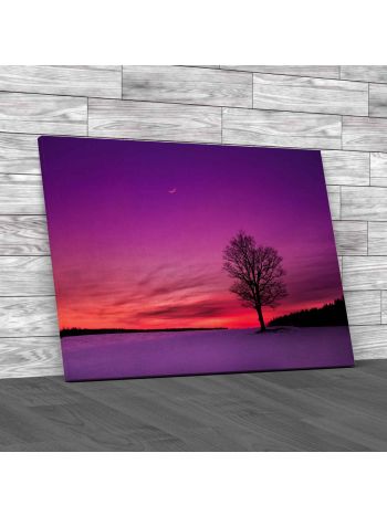 Lone Tree at Dusk Canvas Print Large Picture Wall Art