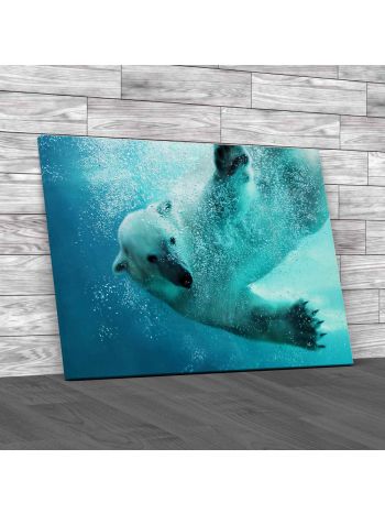 Polar Bear Going For A Swim Canvas Print Large Picture Wall Art