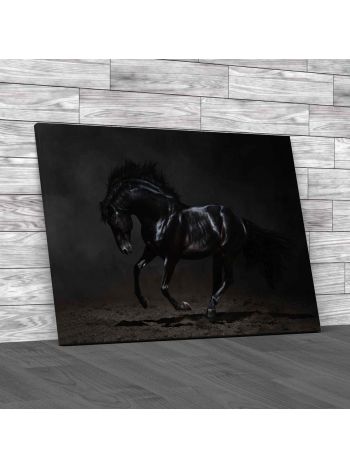 Galloping Black Horse Canvas Print Large Picture Wall Art