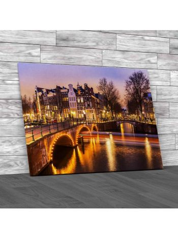 Amsterdam Canals At Dusk Canvas Print Large Picture Wall Art