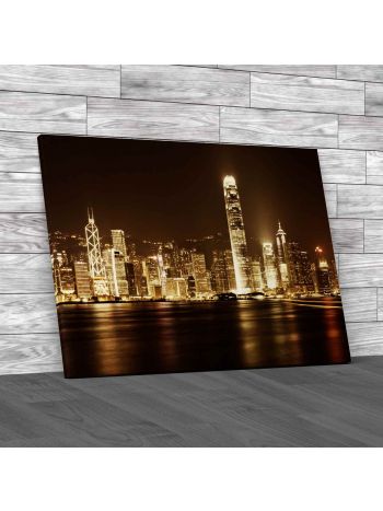 Hong Kong Skyline Night Time Canvas Print Large Picture Wall Art