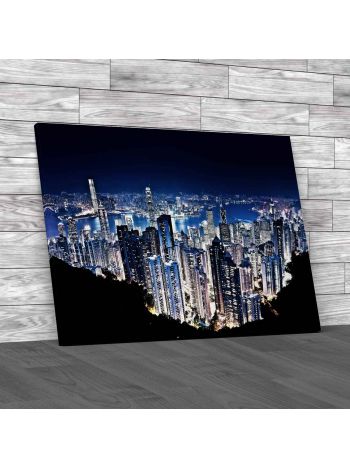 Hong Kong Skyline From Victoria Peak At Night Canvas Print Large Picture Wall Art