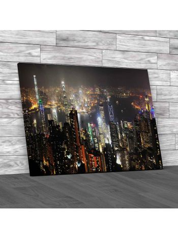 Night Panorama Of Hong Kong Canvas Print Large Picture Wall Art