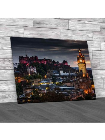 Edinburgh Castle And Cityscape At Night Canvas Print Large Picture Wall Art