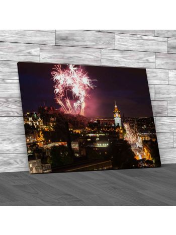Fireworks Over Edinburgh Castle And Balmoral Clock Tower Canvas Print Large Picture Wall Art