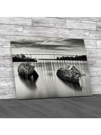 Sunken Boats And The Erskine Bridge Glasgow Canvas Print Large Picture Wall Art