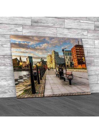 Benches On Liverpool Waterfront Canvas Print Large Picture Wall Art