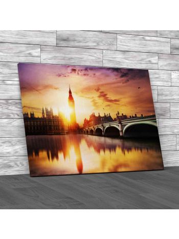 Big Ben And Westminster Bridge At Dusk Canvas Print Large Picture Wall Art