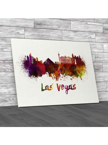 Las Vegas Skyline In Watercolor Splatters Canvas Print Large Picture Wall Art