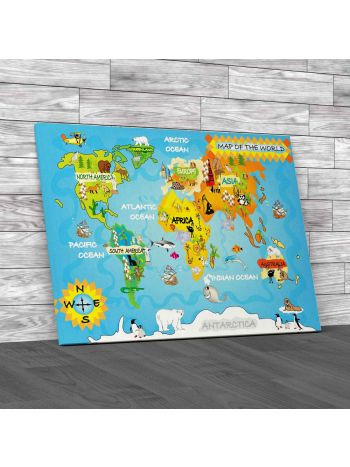 Kids World Map Canvas Print Large Picture Wall Art