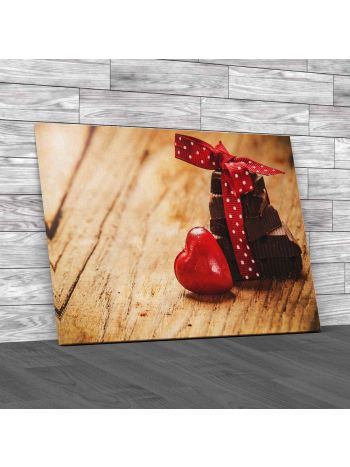 Chocolate With Ribbon And Heart Canvas Print Large Picture Wall Art