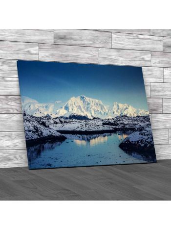Snow Capped Mountains Against Blue Sky Canvas Print Large Picture Wall Art