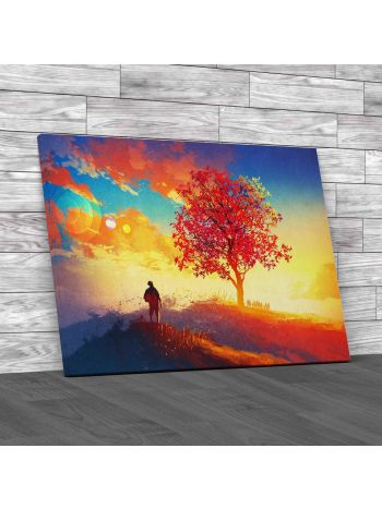 Autumn Landscape With Alone Tree Canvas Print Large Picture Wall Art