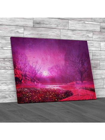 Pink Autumn Landscape Painting Canvas Print Large Picture Wall Art