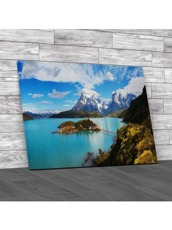 House On An Island At Lake Pehoe Chile Canvas Print Large Picture Wall Art