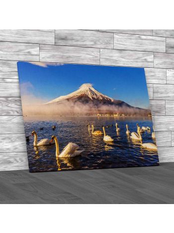 Mount Fuji With Swans Canvas Print Large Picture Wall Art