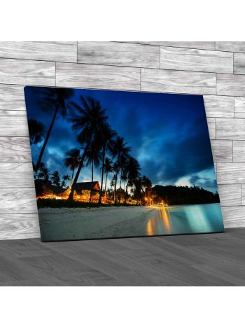 Bungalows Palms And Beach In Thailand Canvas Print Large Picture Wall Art