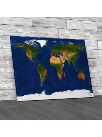 Flat World Map 2 Canvas Print Large Picture Wall Art