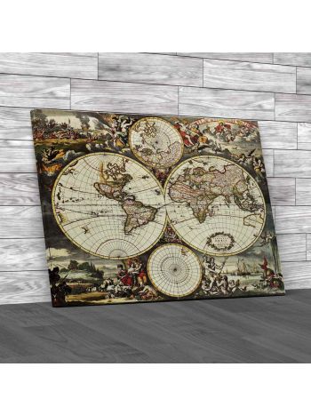 Map Of World Amsterdam 1668 Canvas Print Large Picture Wall Art