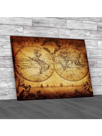 Vintage Map Of The World 1733 Canvas Print Large Picture Wall Art