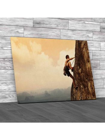 Man Climbing On A Limestone Wall Canvas Print Large Picture Wall Art