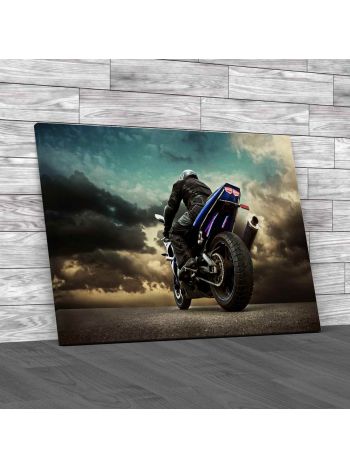 Motorcycle Under Sky With Clouds Canvas Print Large Picture Wall Art