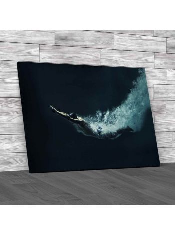 Swimmer Underwater After The Jump Canvas Print Large Picture Wall Art