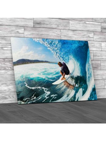 Surfer On Blue Ocean Wave Canvas Print Large Picture Wall Art