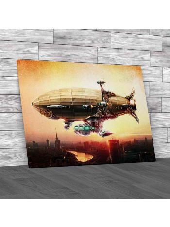 Dirigible Balloon In The Sky Over A City Canvas Print Large Picture Wall Art