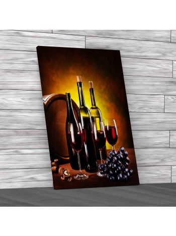 Wine Grapes and a Keg Square Canvas Print Large Picture Wall Art