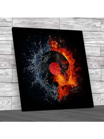 Flaming Water Vinyl Square Canvas Print Large Picture Wall Art