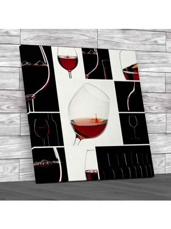 Wine and Drinks Collage Square Canvas Print Large Picture Wall Art