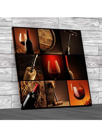 Wine and Keg Collage Square Canvas Print Large Picture Wall Art