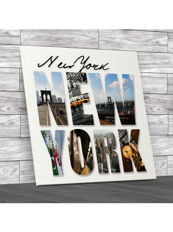 New York Quote Plaque Square Canvas Print Large Picture Wall Art