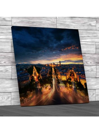 Amazing View To Night Paris Square Canvas Print Large Picture Wall Art